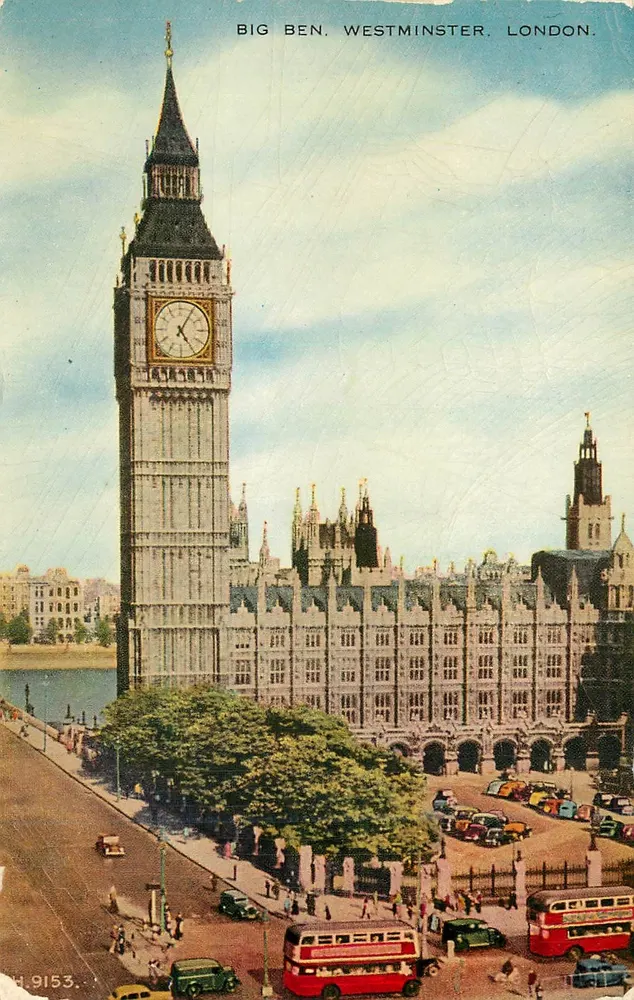 Big Ben, Westminster, Londres — vista da torre e do Parlamento — editor H.9153 - Frente