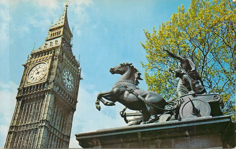 Big Ben i statua Boadicei — seria Natural Colour — The Photographic Greeting Card Co., Ltd., Londyn, nr 167 - Awers