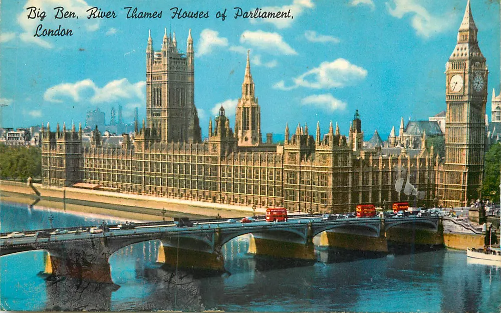 Big Ben, Themse, Houses of Parliament, London — Young's Photo Reproductions, LD 28 - Vorderseite