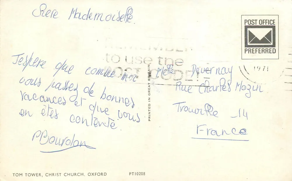 Tom Tower, Christ Church, Oxford — view of the tower and entrance — publisher PT10208 - Back