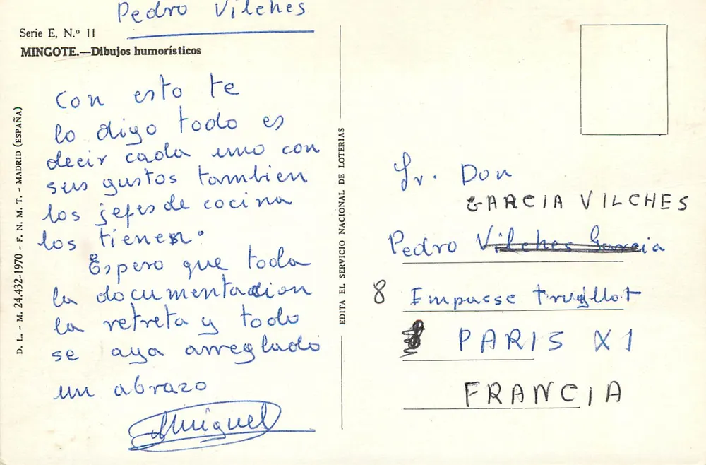 Carta humorística — Restaurante — MINGOTE, série E n°11 - Verso