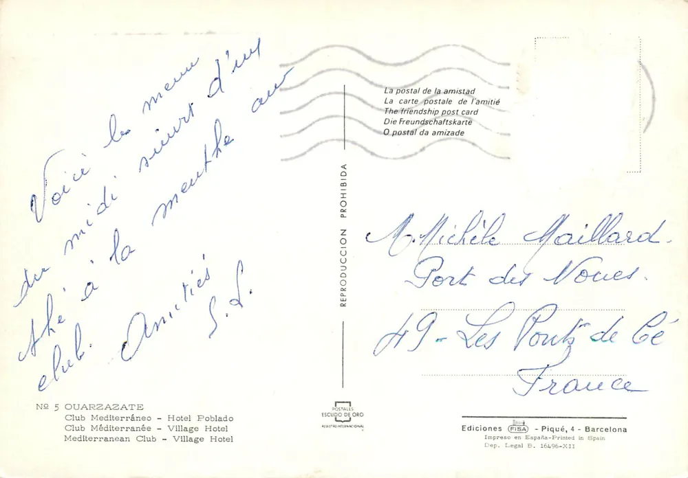 Club Méditerranée - Village Hotel — Ouarzazate — FISA-Edition, n°5 - Rückseite