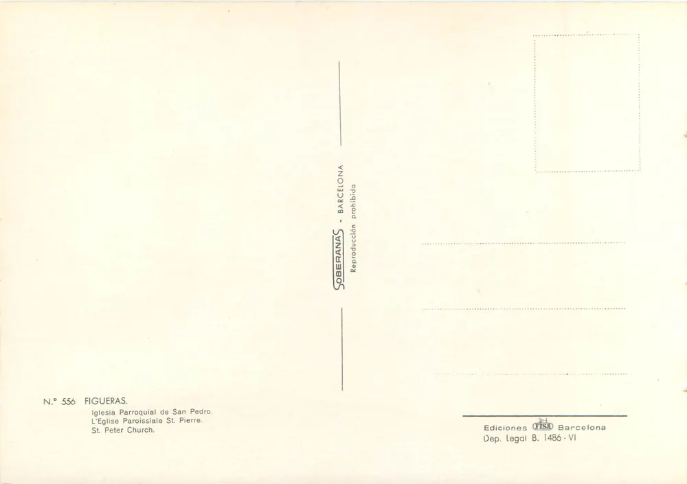 Figueras — Iglesia parroquial de San Pedro — Ediciones Soberanas, n° 556 - Reverso