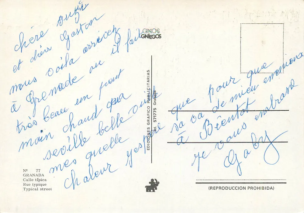 Rua típica em Granada — Editora: Ediciones Gráfico Publicitarias, n° 77 - Verso