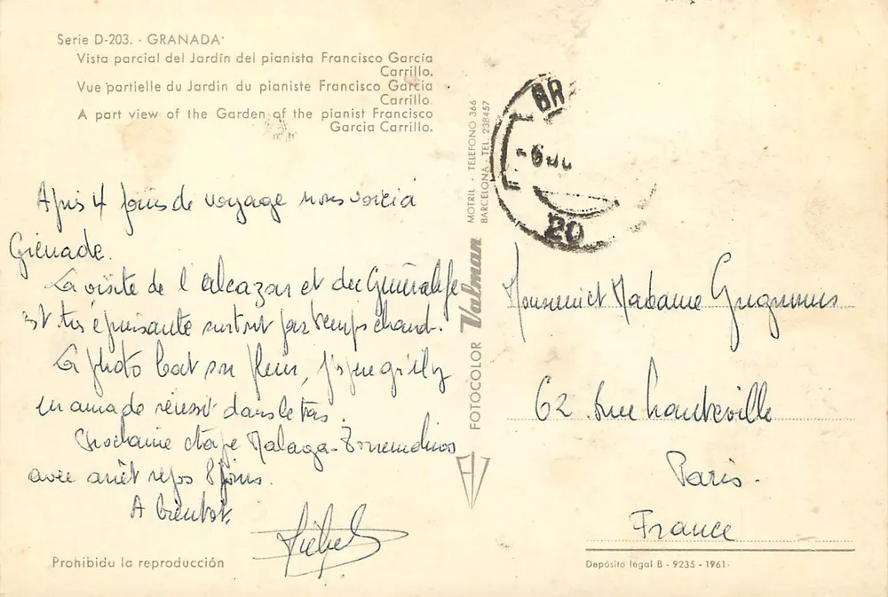 Garten des Pianisten Francisco García Carrillo — Granada — Verlag Motril, Serie D-203 - Rückseite