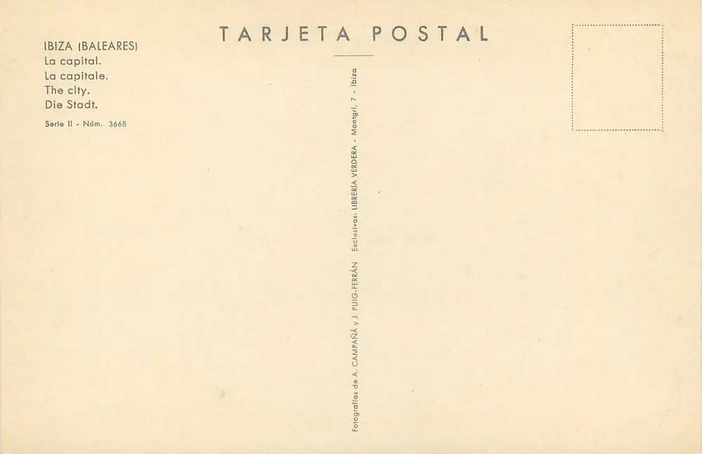 Ibiza (Baleares) — A capital — Librería Verdera, série II n° 3668 - Verso