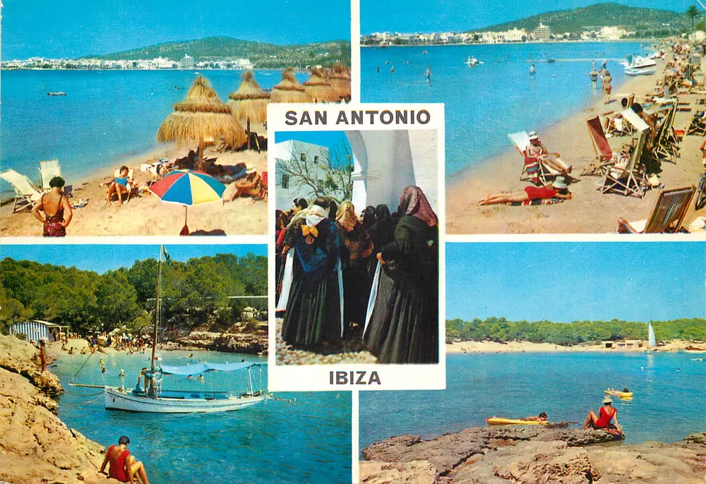 San Antonio (Ibiza) — praia e cena religiosa — Fotografía Campaña-Puig-Ferrán, série II n° 50.060 - Frente