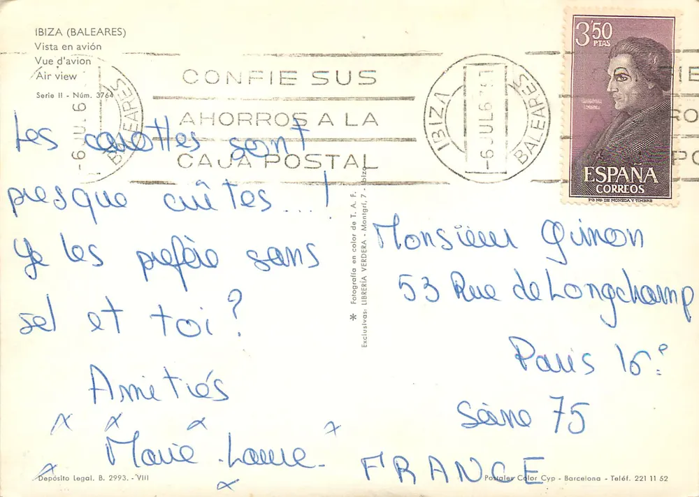 Ibiza (Baleares) — Vista aérea — Librería Verdera, Série II, N° 3764 - Verso