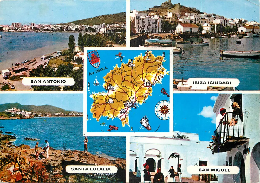 San Antonio, Santa Eulalia, San Miguel e Ibiza (Ciudad) — Carta postal turística — Casa Figueretas, Ibiza - Frente