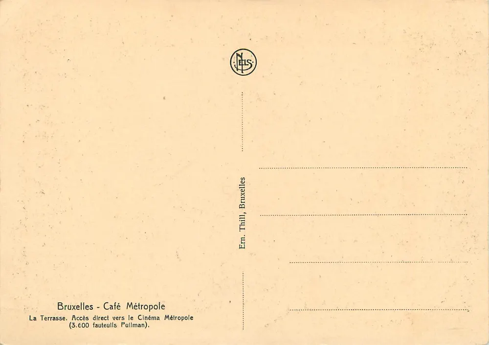 Brüssel - Café Métropole — Terrasse mit 3.600 Pullman-Sessel — Verlag NELS, Seriennummer nicht sichtbar - Rückseite