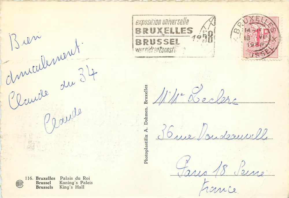 Palácio do Rei — Bruxelas — Photoplastifix A. Dohmen - Verso