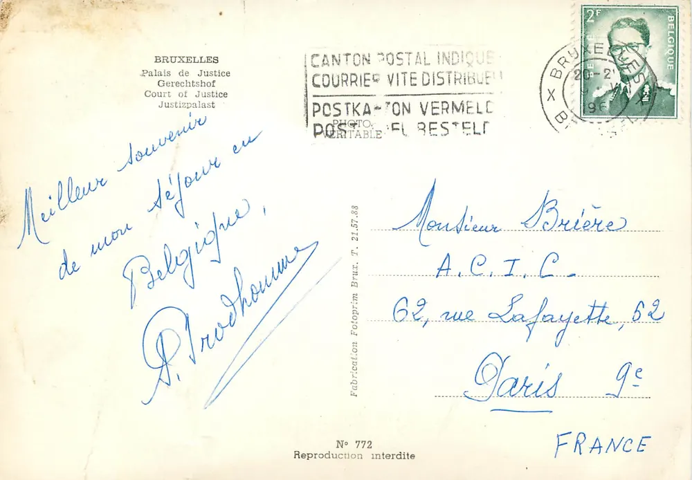 Palácio de Justiça em Bruxelas — reprodução fotográfica — editor Fl. Restelf, n° 772 - Verso