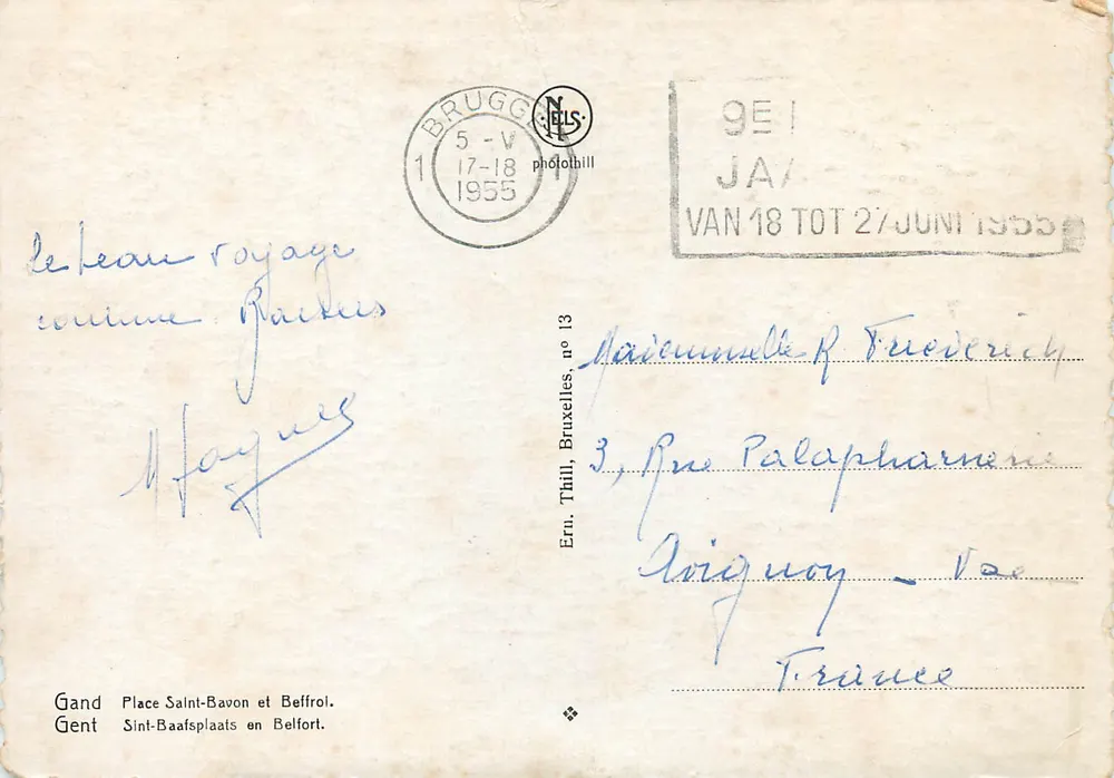 Gent — Praça São Bavon e Belfort — Erm. Thill, Bruxelas, n° 13 - Verso