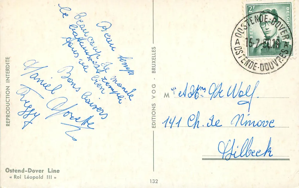 Linha Ostend-Dover — Rei Léopoldo III — Edições VOG Bruxelas n°132 - Verso