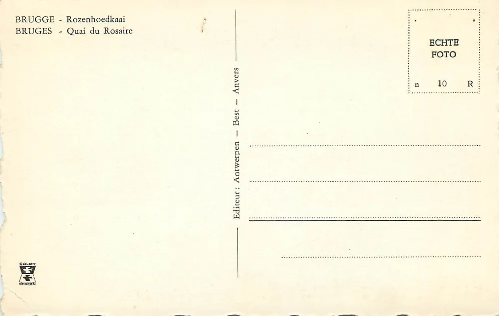 Bruges - Quai du Rosaire — Editor Antwerpen, n° 10 - Verso
