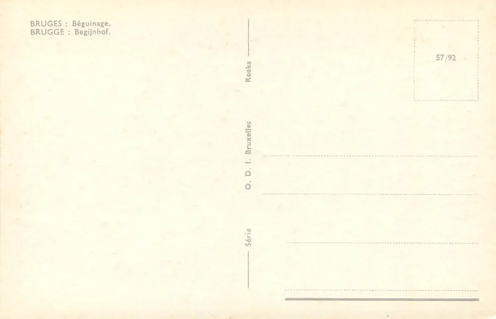 Bruges - Béguinage — O.D. Reeks, Série I, n° 57/92 - Verso