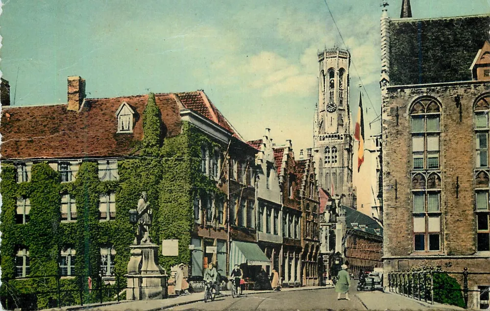 Bruksel - Wollestraat i Halletoren — widok ulicy z wełnianymi sklepami i dzwonnicy — wydane przez La Loupe (S.E.L.) - Awers