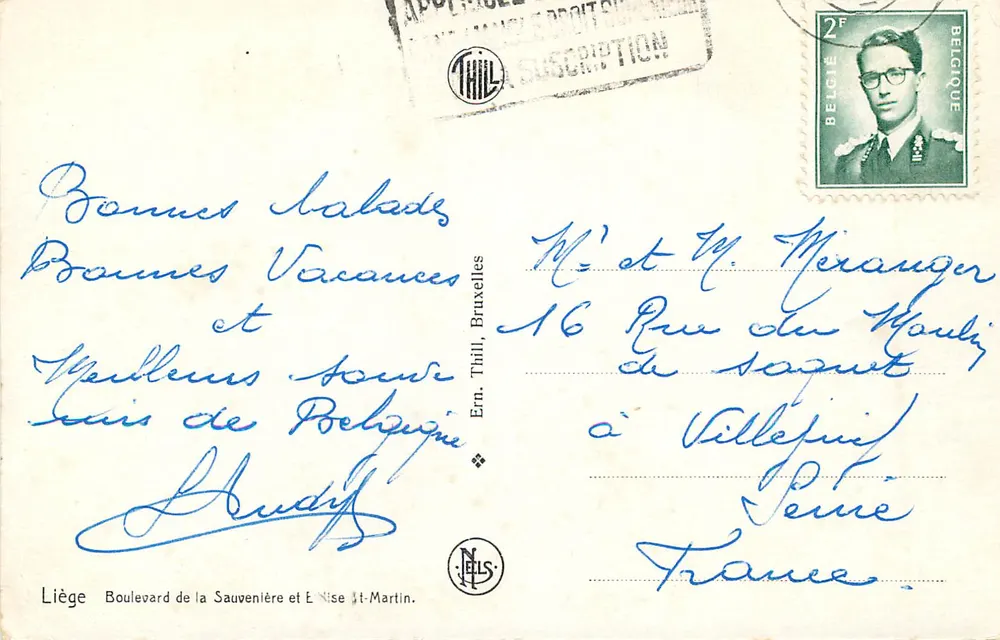 Liège — Ansicht des Platzes Saint-Martin mit der Kathedrale — Verlag NELS, Seriennummer nicht sichtbar - Rückseite
