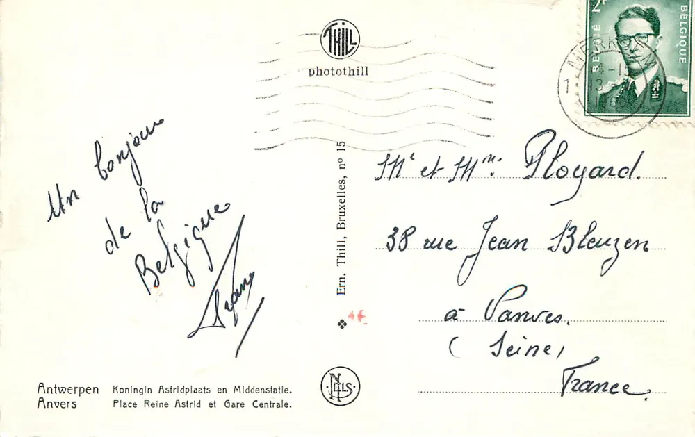 Place de la Gare Centrale em Anvers — vista da estação e do jardim — editor Thill, n°15 - Verso