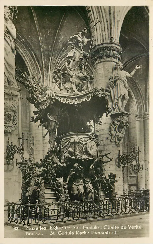 Bruxelles - Église de Ste. Gudule : Chaire de Vérité — Belga phot, n°33 - Recto