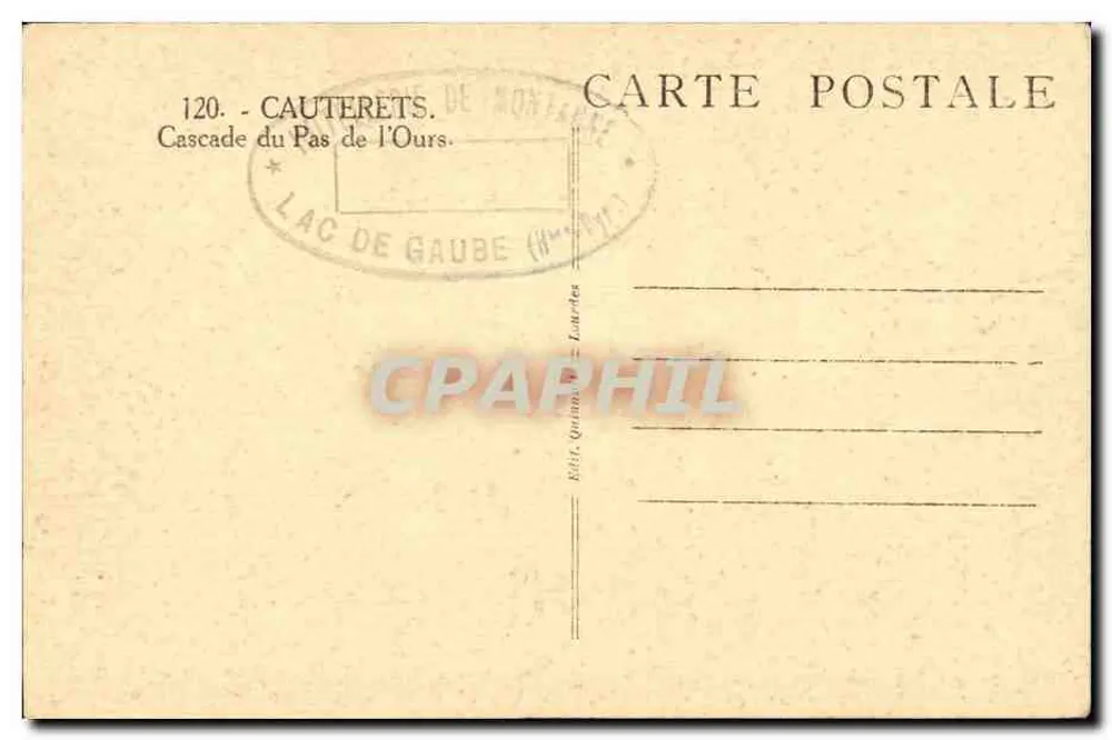 Cascata do Pas de l'Ours — Cauterets — editor Yanon, n°120 - Verso