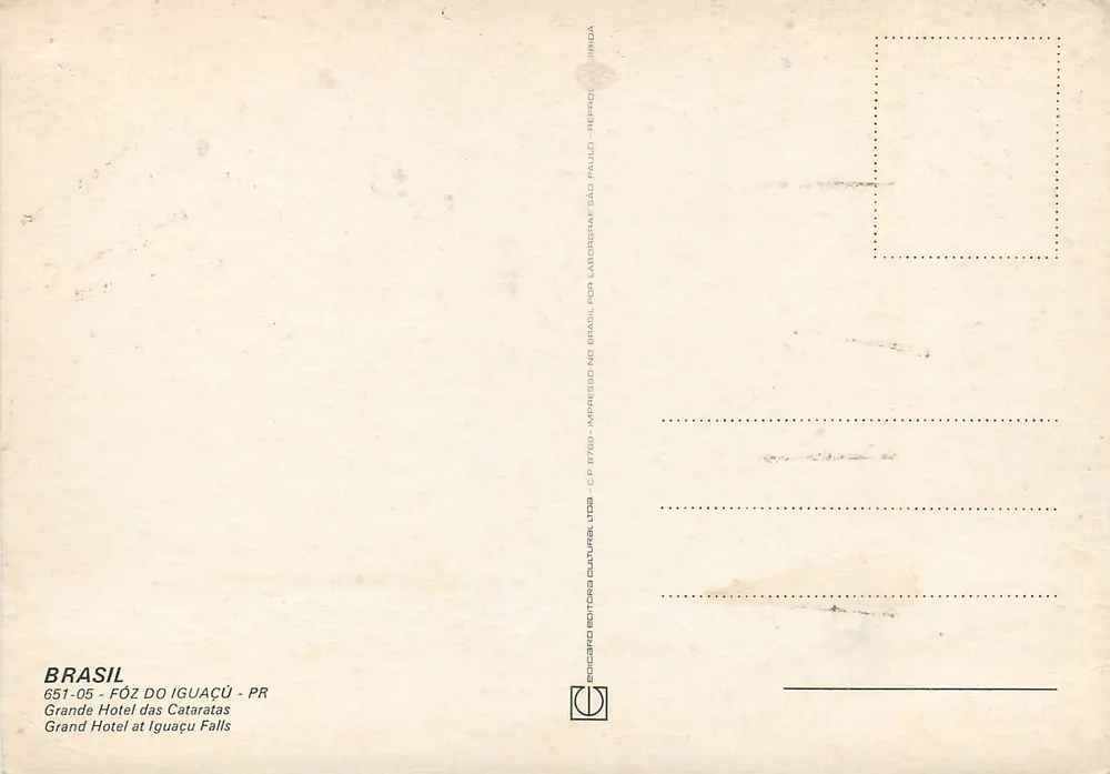 Grand Hotel das Cataratas — São Paulo — Verlag Edicard - Rückseite