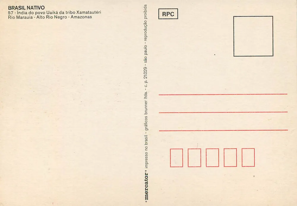 Eingeborener Uaiká — Stamm Xamatautéri — Verlag Mercator, Nr. 57 - Rückseite