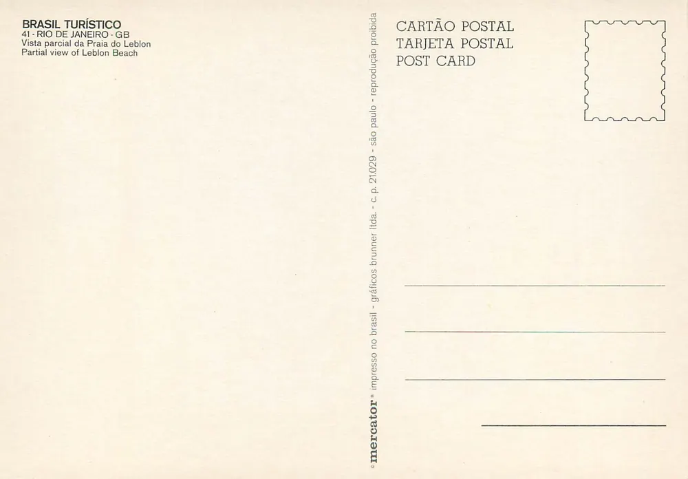 Teilansicht der Leblon-Strand — Rio de Janeiro — Verlag Brasil Turístico, Nr. 21029 - Rückseite