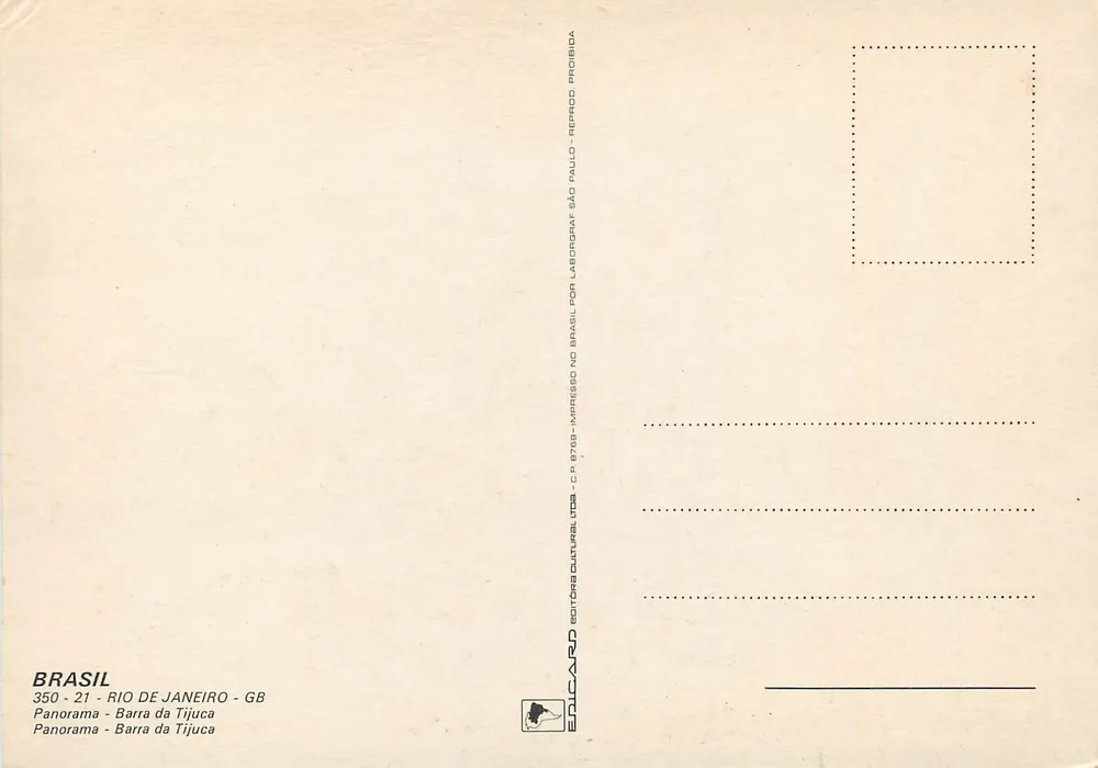 Barra da Tijuca — panorama — Editor ERICARD, n° 350-21 - Verso