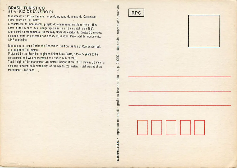 Christus der Erlöser — Rio de Janeiro-RJ — Verlag Mercator, Nr. 53-A - Rückseite