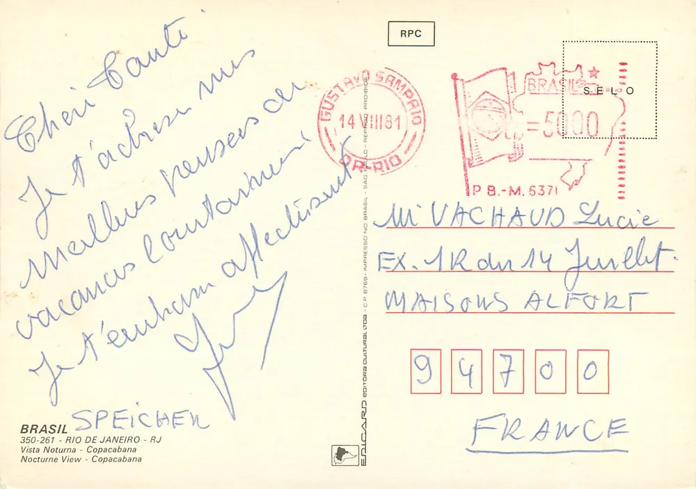 Rio de Janeiro — Copacabana nacht — Uitgever: Elicardo, n° 350-261 - Achterkant
