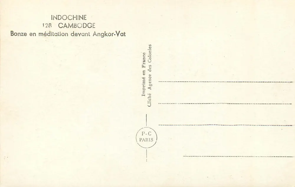 Angkor Wat — Mönch in Meditation vor Angkor Wat — Agence des Colonies - Rückseite