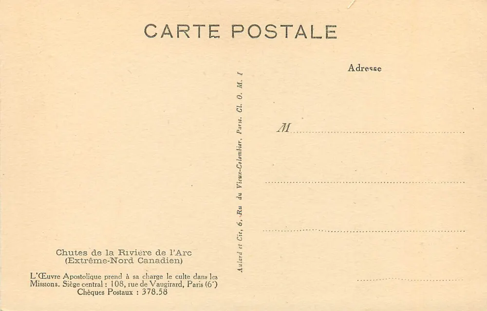 Wasserfälle des Flusses Arc — Nordosten Kanadas — Aullard et Cie, Paris - Rückseite