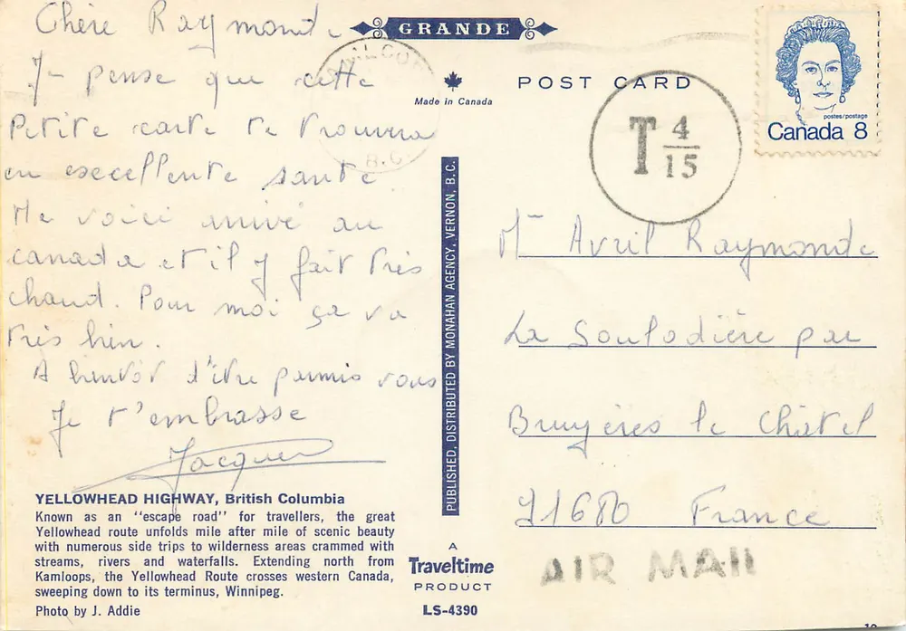 The Yellowhead — De nieuwe interprovinciale snelweg van West-Canada — Grande Post Card - Achterkant