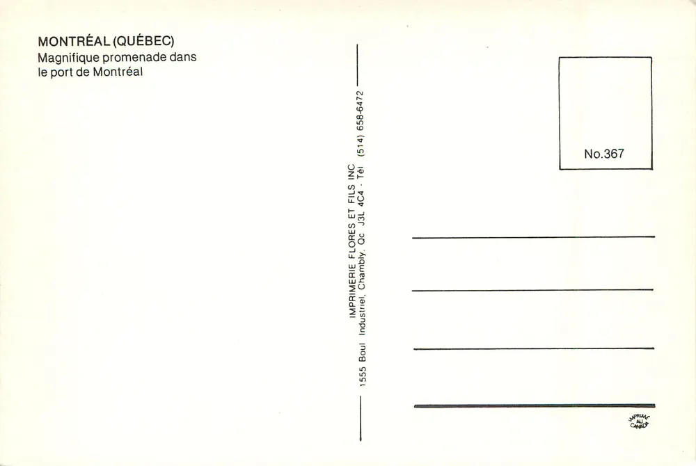 Spaziergang am Hafen von Montreal — Montreal Treffen — Verlag: Druckerei Flores et Fils Inc. - Rückseite