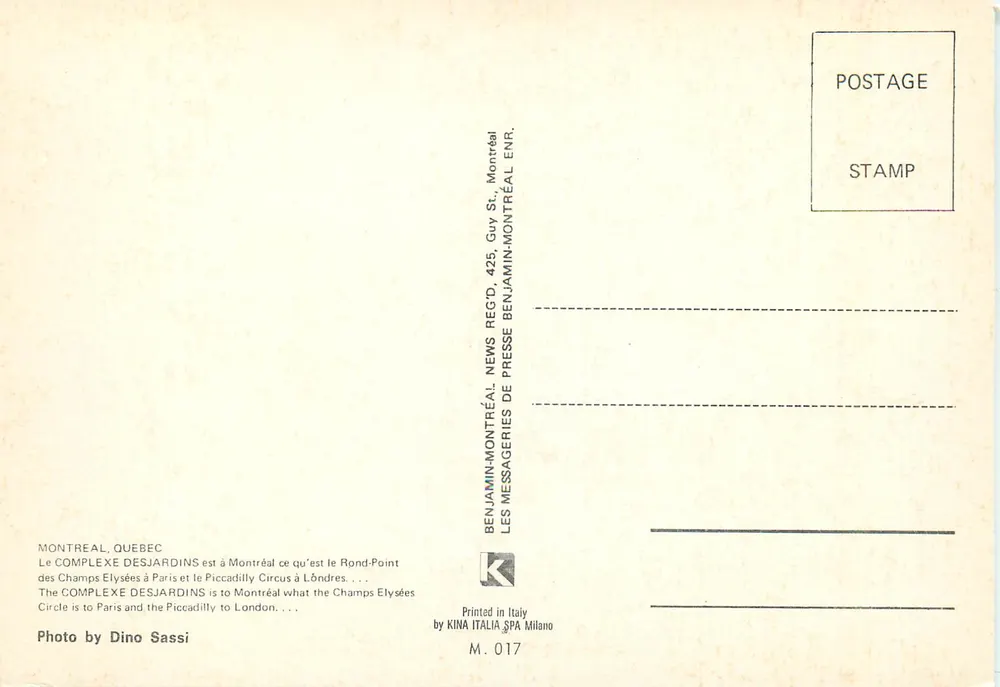 Complexo Desjardins — Montreal — editor Benjamin-Montreal, n° M.017 - Verso
