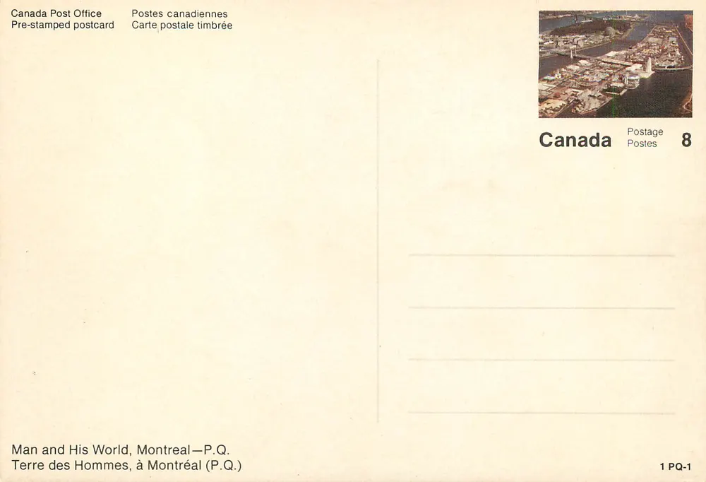 Exposição universal de 1967 — Montreal — editor Terre des Hommes, n° 1 PQ-1 - Verso