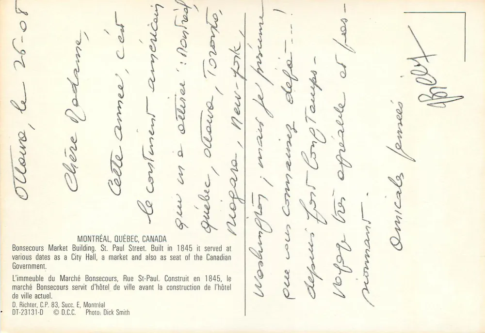 Montréal — Mercado Bonsecours, rue St-Paul — D. Richter, C.P. 83, Succ. E, Montréal - Reverso