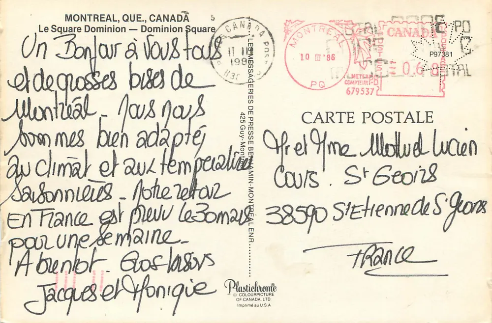 Square Dominion — Montreal, Quebec — Les Messageries de Presse Benj. Min. Ltd. - Verso