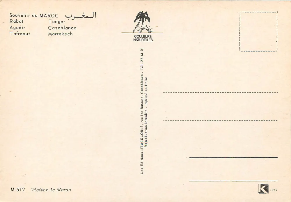 Marrocos — Cartão postal turístico — Éditions TACOLOR, n° M 512 - Verso