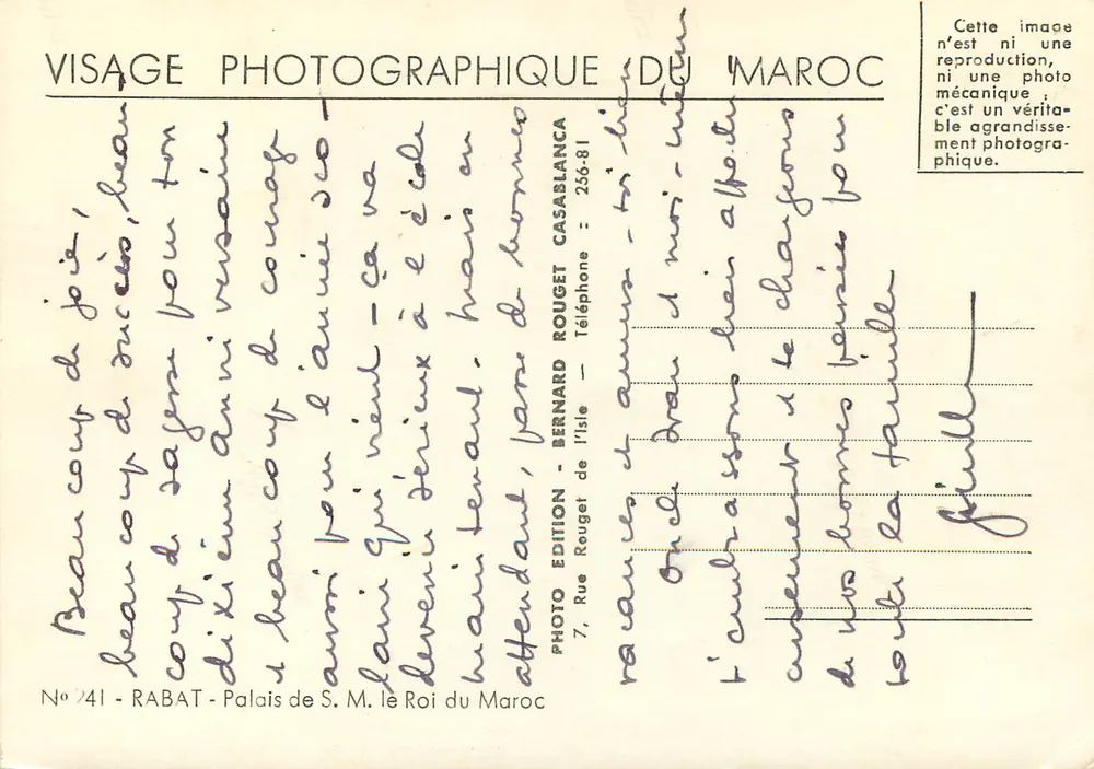 Paleis van S.M. de Koning van Marokko — Rabat — Uitgave Bernard Rouget - Achterkant