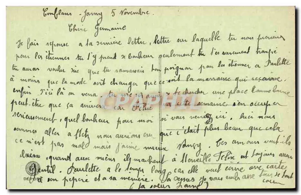 Le Langage des Timbres — Carte postale illustrée avec timbres français et phrases affectueuses - Verso