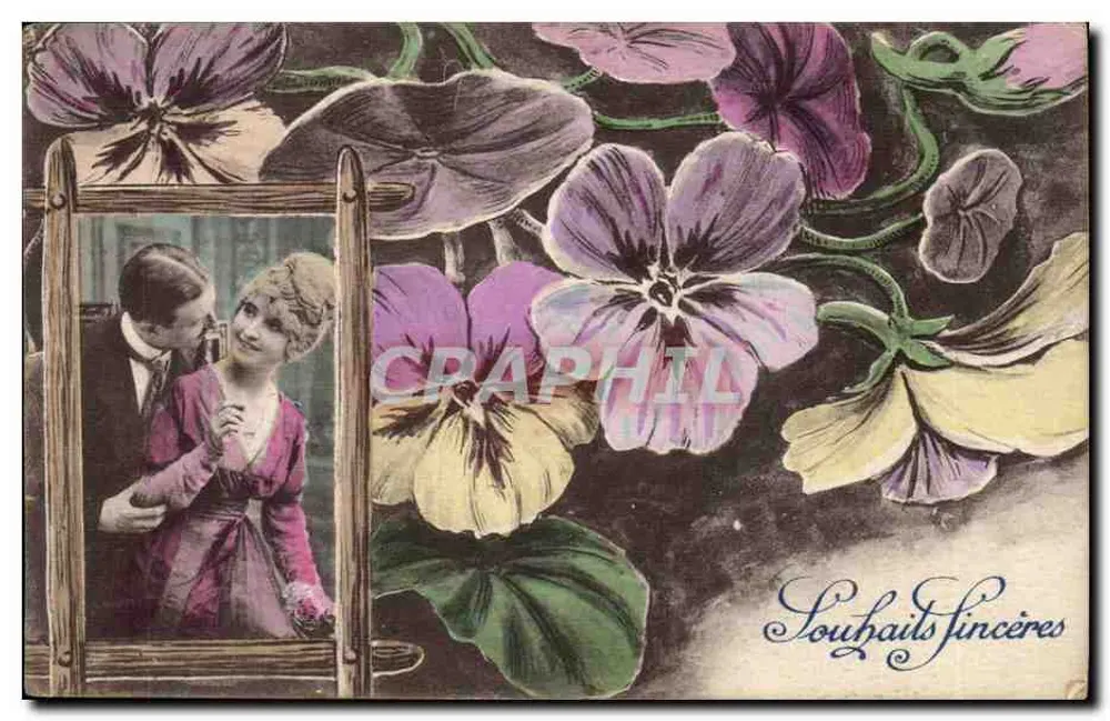 Liebendes Paar in einem Rahmen — Vergissmeinnicht — Em. Brocherioux, Paris - Serie Nr. 2 bis - Vorderseite