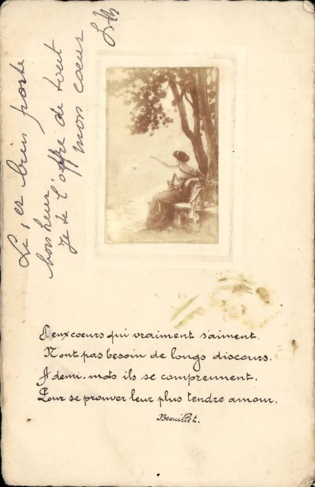 Frau, die unter einem Baum sitzt — Liebesgedicht — Béouillet - Vorderseite