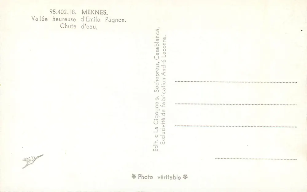 Happy Valley of Emile Pagnon — Waterfall at Meknès — Publ. « La Cigogne » - Back
