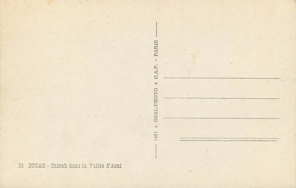 Chlouh na Vale d'Asni — Douar — C.A.P. — Paris - Verso