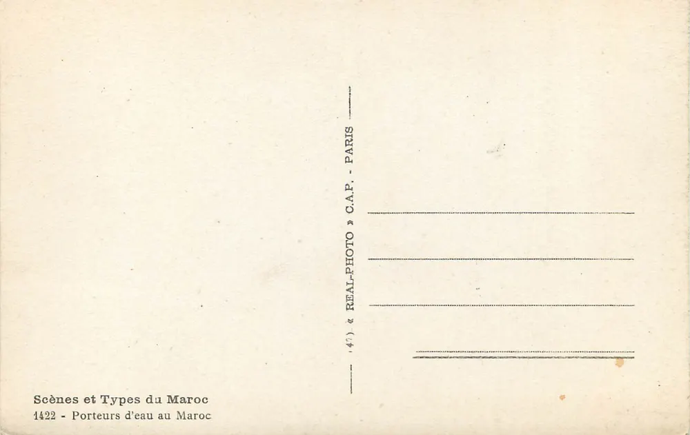 Portadores de água no Marrocos — Cenas e Tipos do Marrocos — C.A.P. - Paris - Verso