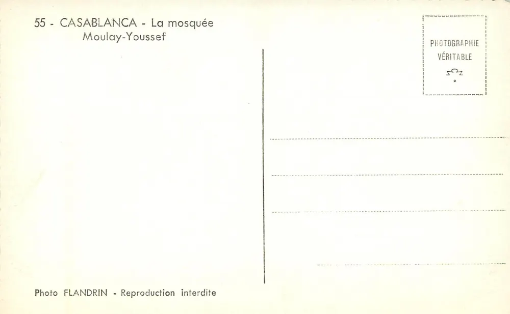 Casablanca - A mesquita Moulay-Youssef — Foto Flandrin, série 55 - Verso