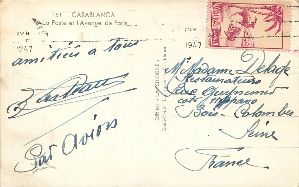 Casablanca — Avenida de Paris — Edição La Cigogne - Verso