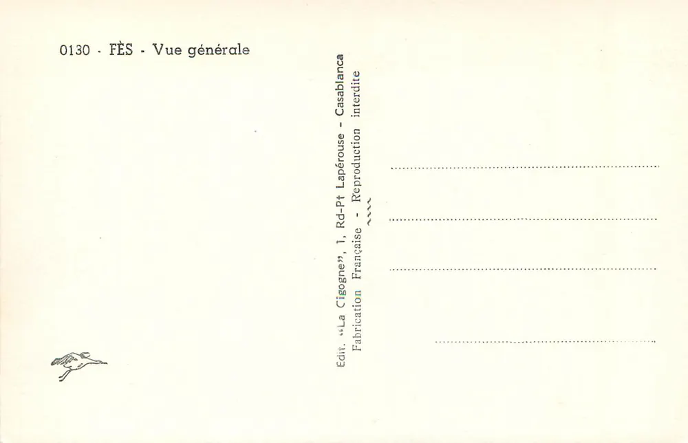 Fès — Vista geral — Ed. "La Cigogne", 1, Rd-Pt Lapérouse - Verso